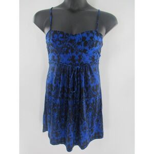 Forever 21 Blue Black Damask Ikat Print Spaghetti Strap Mini Dress Size Medium